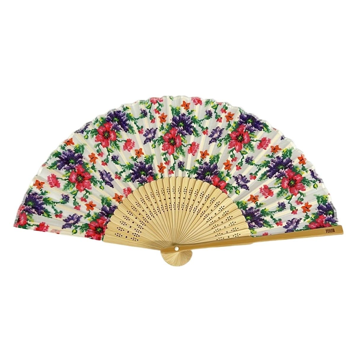 FEILER(フェイラー) 小物美品 - ベージュ×ピンク×マルチ 扇子⁄花柄 