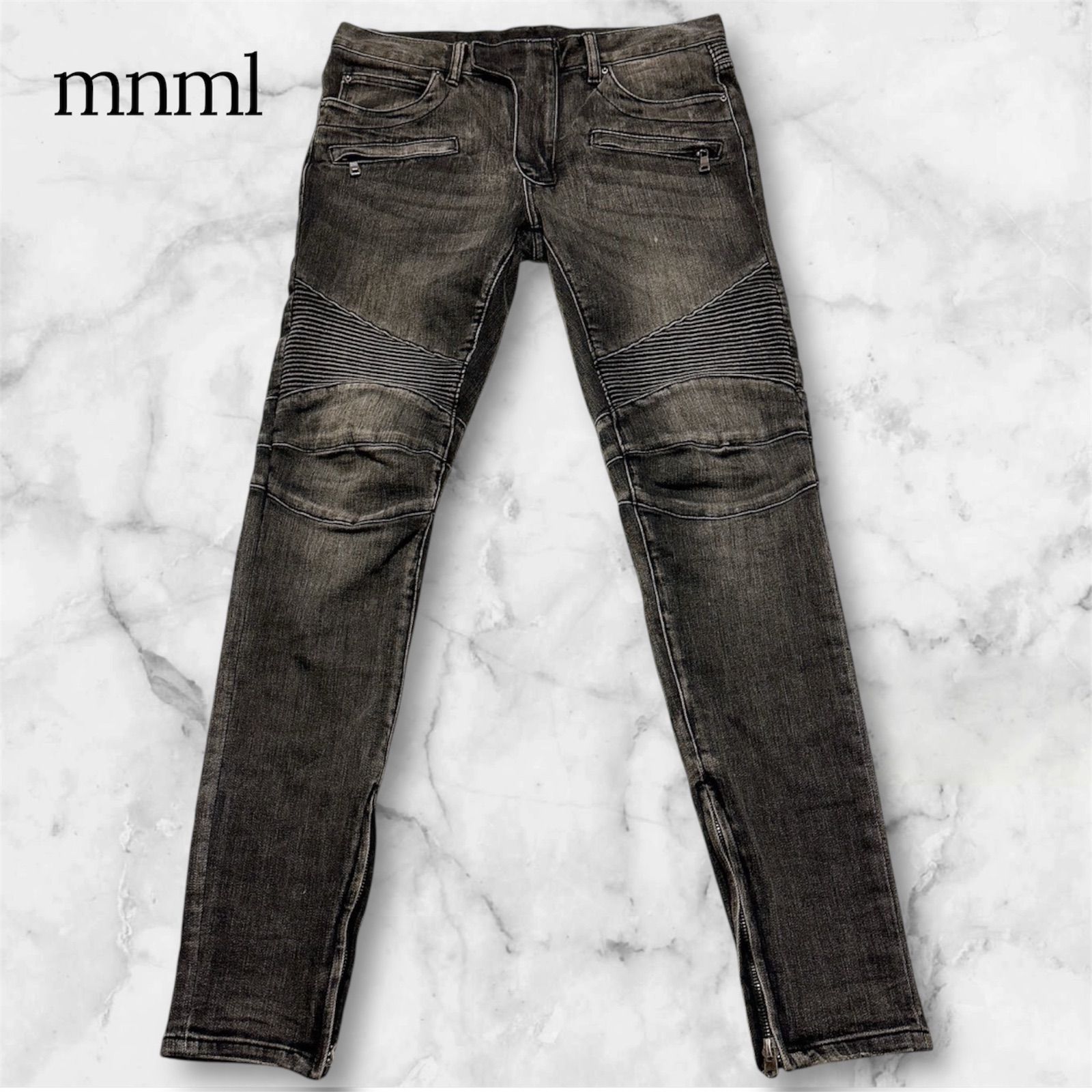 mnml ミニマル バイカーデニム ストレッチパンツ 32サイズ ブラック 裾