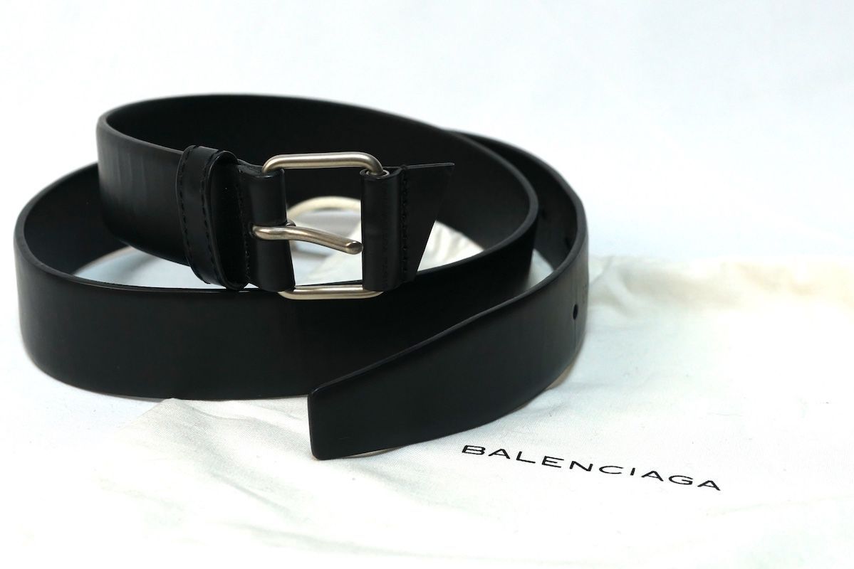 BALENCIAGA バレンシアガ 30MM レザー ベルト ブラック シルバー