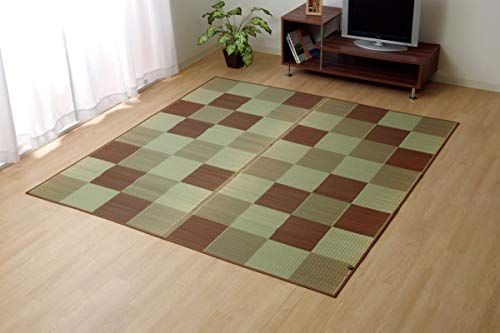 新品 イケヒコ い草花ござカーペット 純国産 ブロック ブラウン 261×352cm・江戸間6畳 4117506