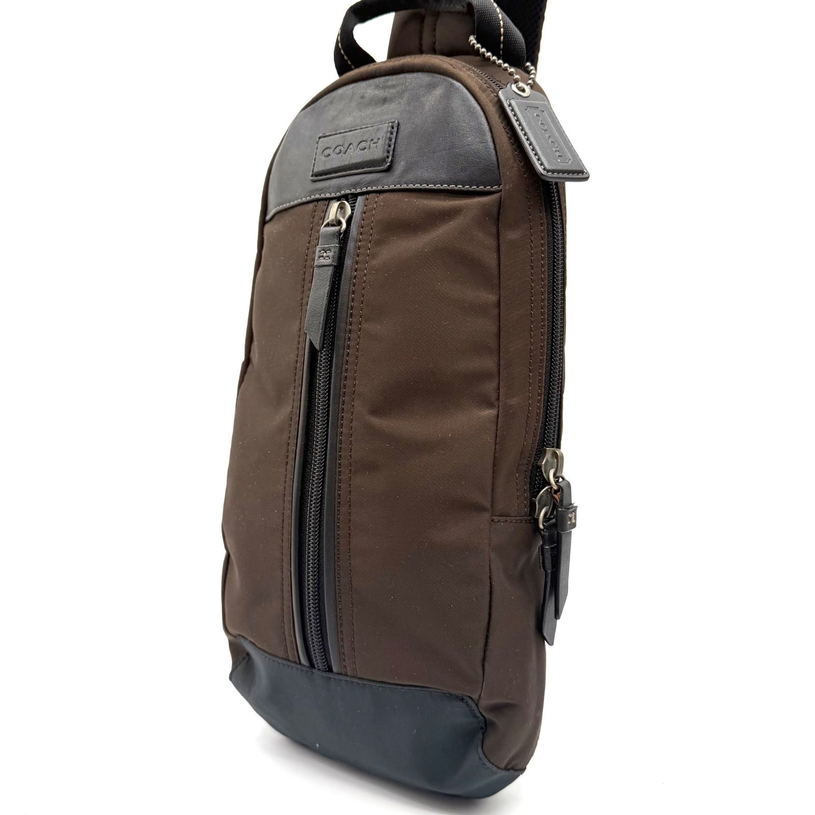 良品】COACH y2k brown nylon body bag leather shoulder bag コーチ 