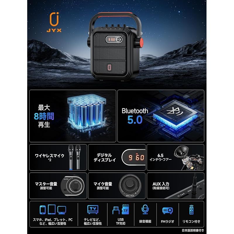 JYX ワイヤレスマイク スピーカーセット 拡声器 Bluetooth 5.0対応