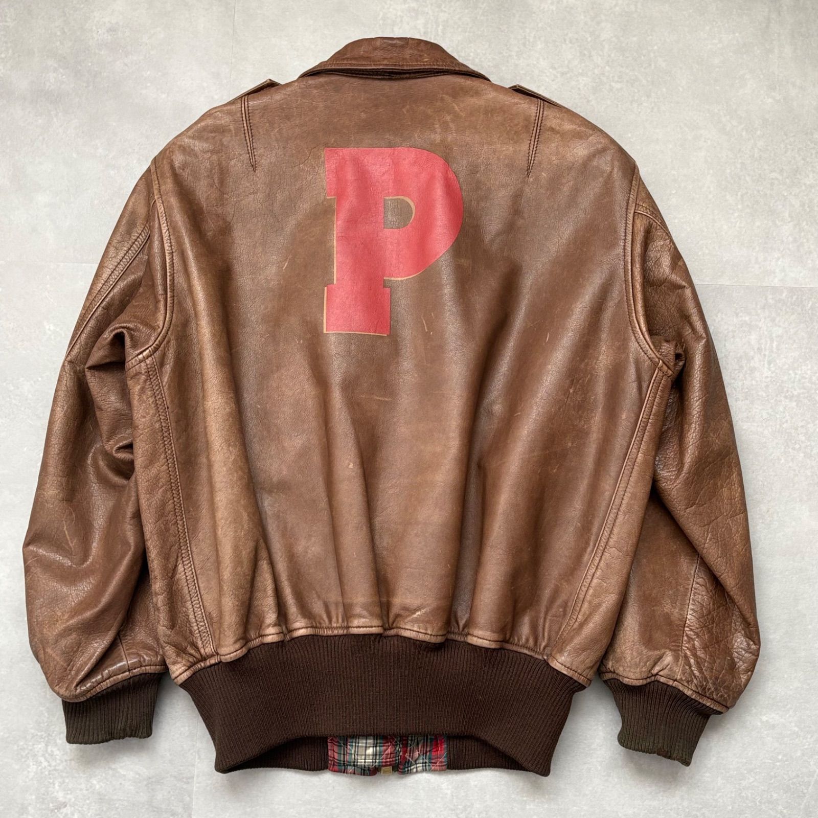 ピンクハウス A-2 レザージャケット M相当 ブラウン 本革 背面ロゴ
