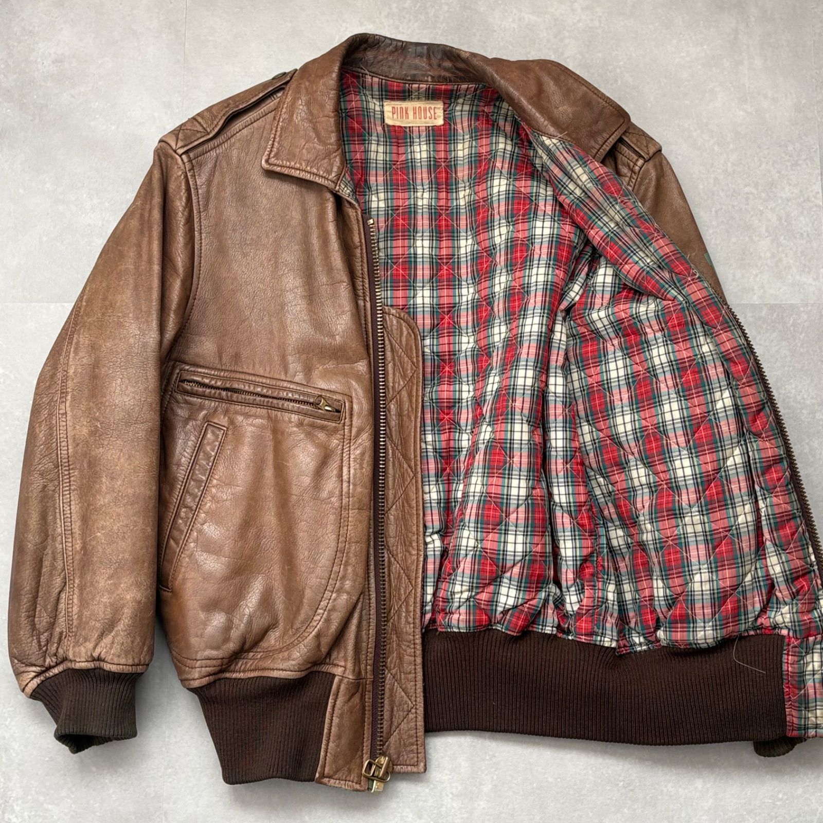 ピンクハウス A-2 レザージャケット M相当 ブラウン 本革 背面ロゴ