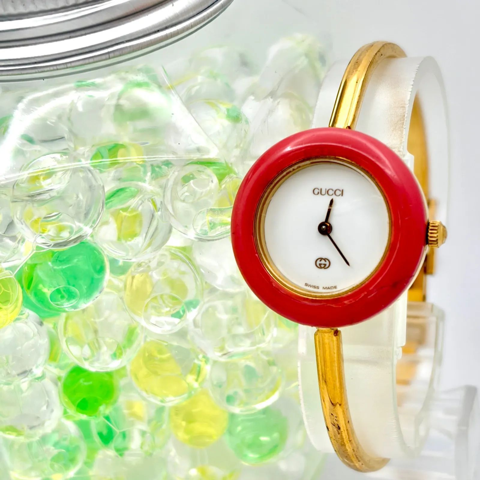 新品電池】GUCCI グッチ 1100-L チェンジベゼル ゴールド バングル