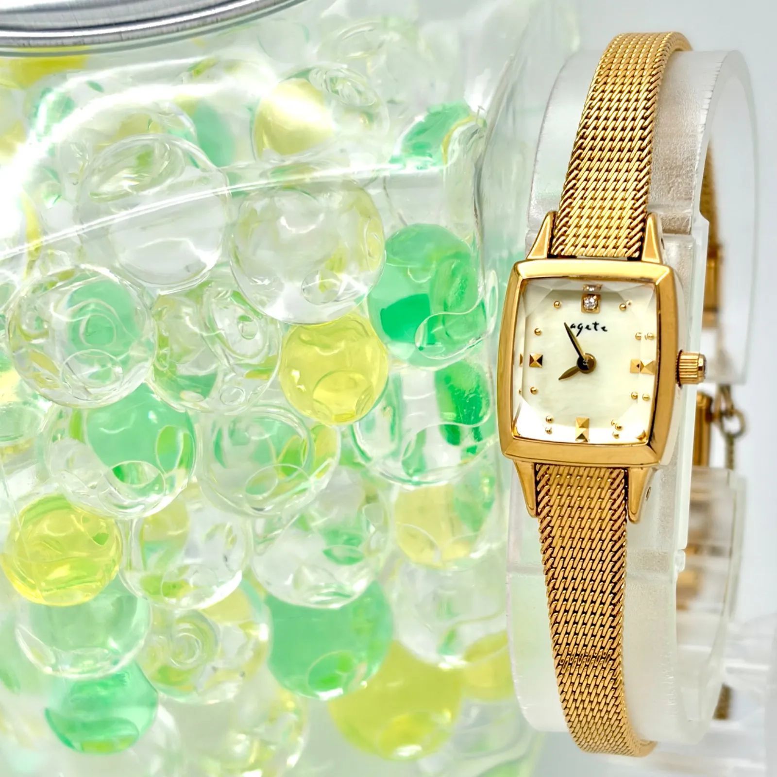 美品/新品電池】agete アガット 1Pダイヤ レディース 腕時計 カット