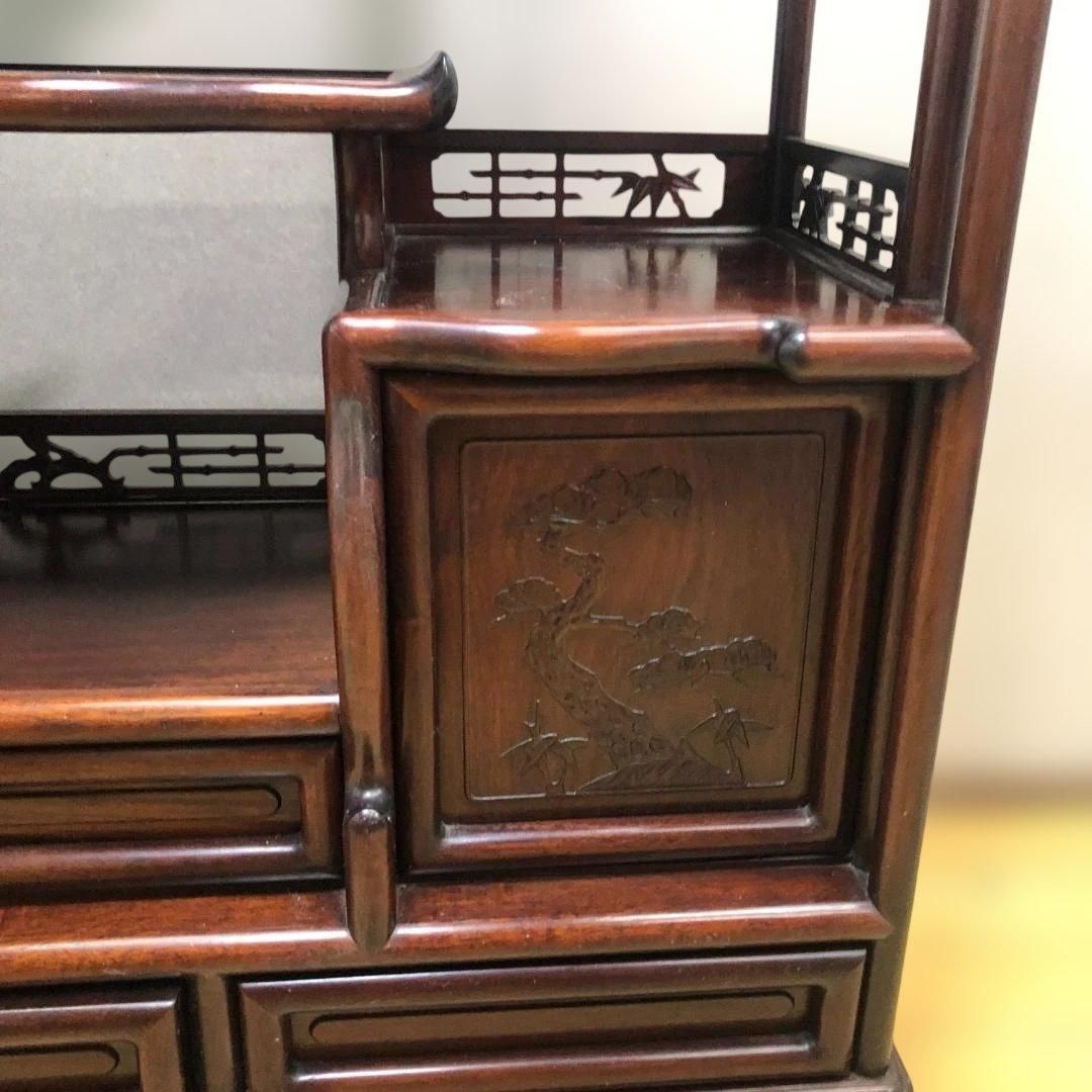 中国家具 唐木 飾り棚 茶棚 木製 彫刻 透かし彫り 収納棚 キャビネット