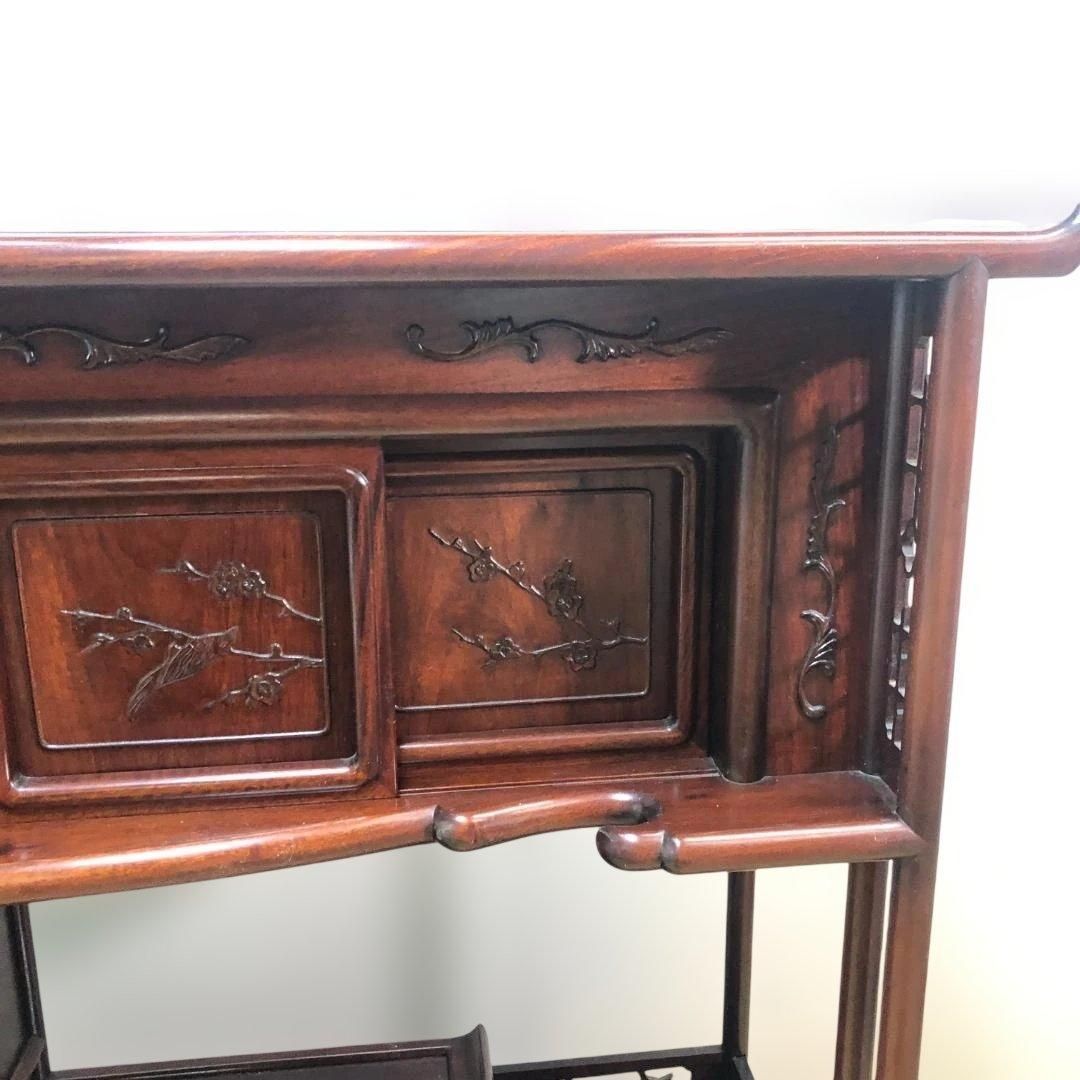 中国家具 唐木 飾り棚 茶棚 木製 彫刻 透かし彫り 収納棚 キャビネット