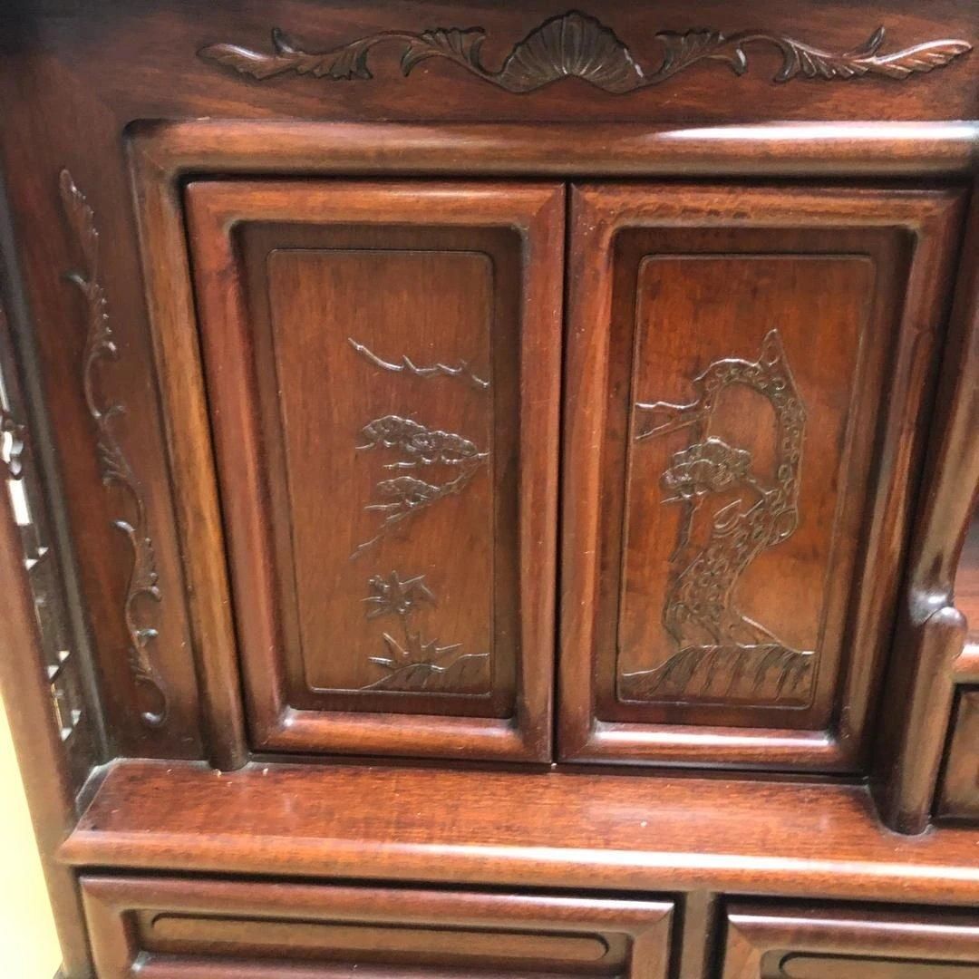 中国家具 唐木 飾り棚 茶棚 木製 彫刻 透かし彫り 収納棚 キャビネット