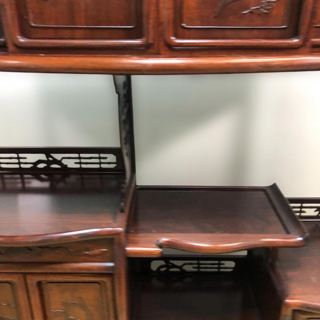 中国家具 唐木 飾り棚 茶棚 木製 彫刻 透かし彫り 収納棚 キャビネット