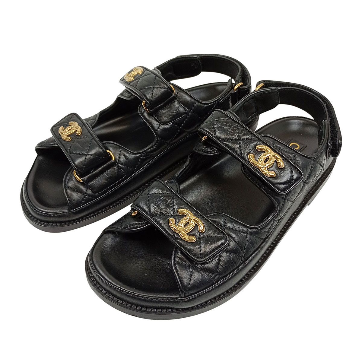 シャネル ココマーク マトラッセ レザー スポーツ サンダル G35927