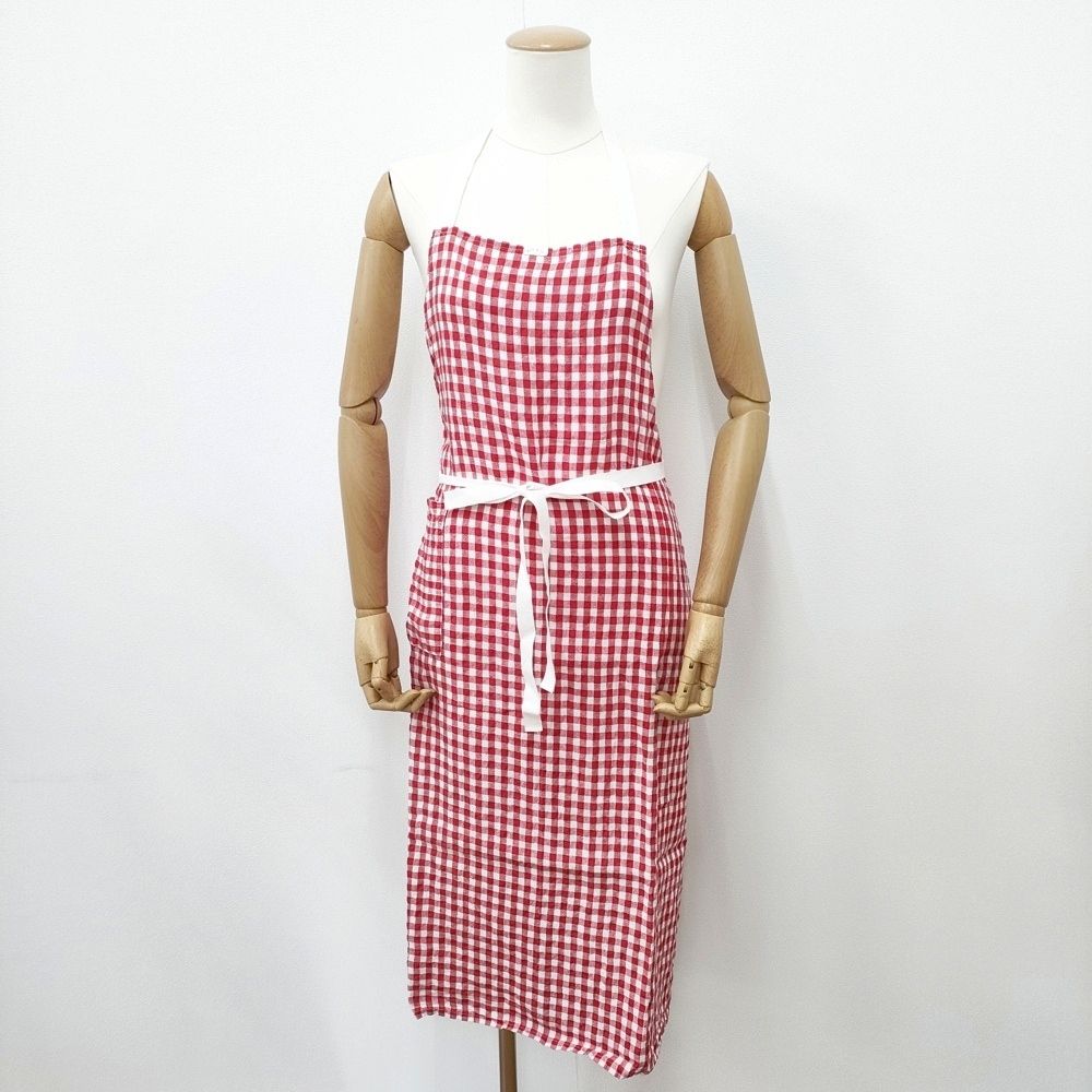 R&D.M.Co- リネン ギンガムチェック エプロン レッド ホワイト