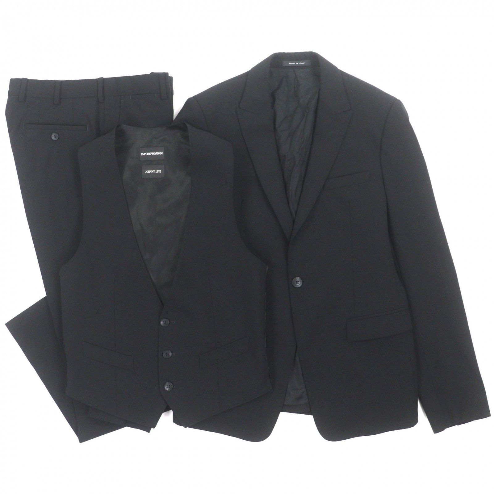 【ドンドン見直し】良品▼EMPORIO ARMANI エンポリオ アルマーニ J1G160/J1058 DAVID LINE/JOHNNY LINE ウール96% 黒タグ 3ピーススーツ セットアップ ブラック 46 イタリア製 正規品 メンズ ドンドン見直し】良品▽EMPORIO ARMANI エンポリオ アルマーニ J1G160