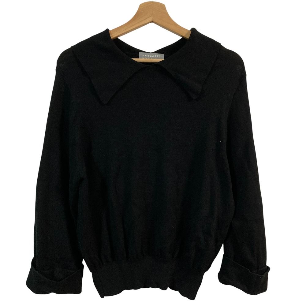 美品 23AW MARGARET HOWELL マーガレットハウエル ウール 襟付き ニット プルオーバー セーター サイズ2 ブラック レディース 古着 中古 USED 美品 23AW MARGARET HOWELL マーガレットハウエル ウール 襟付き