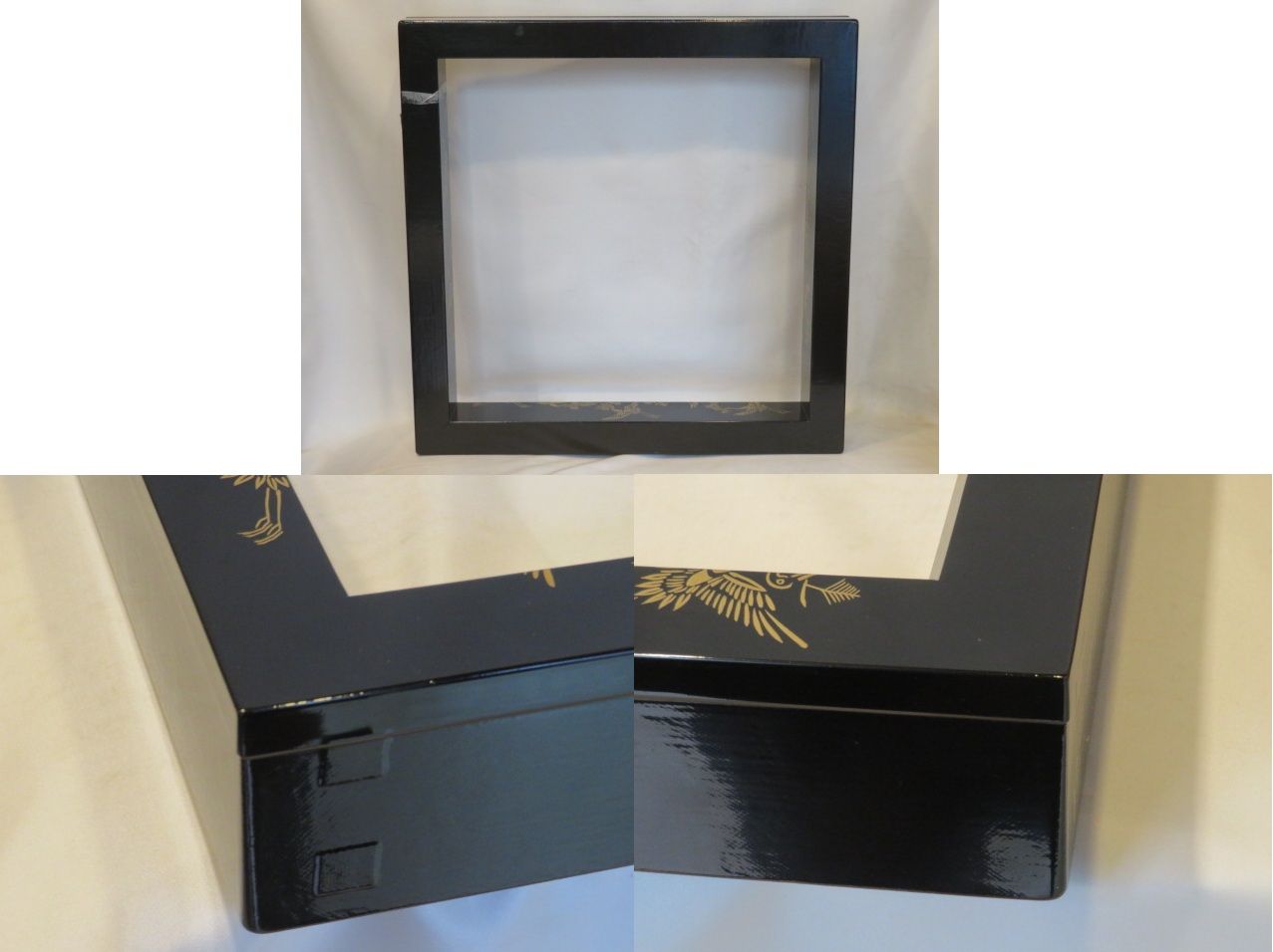 決算）加賀塗師 岡本陽斎作 松喰鶴蒔絵 黒塗炉縁 茶道具【税込・送料込