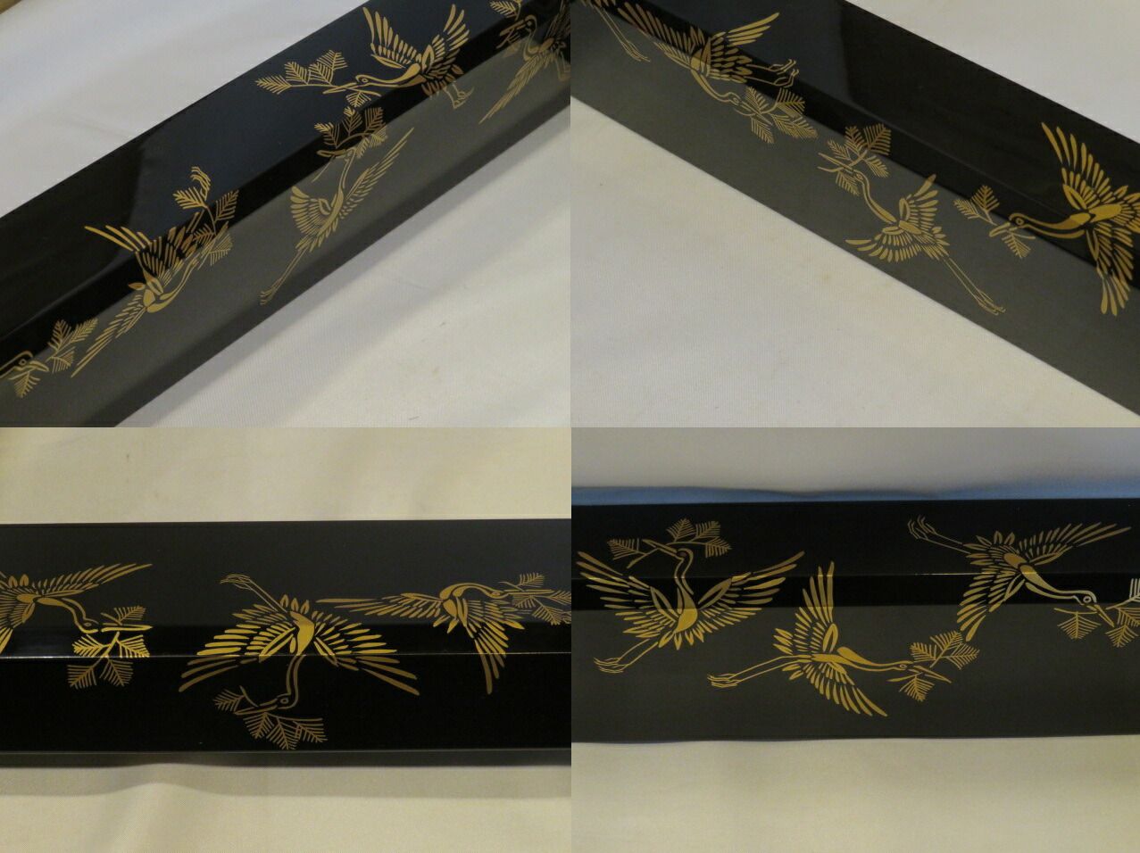 決算）加賀塗師 岡本陽斎作 松喰鶴蒔絵 黒塗炉縁 茶道具【税込・送料込