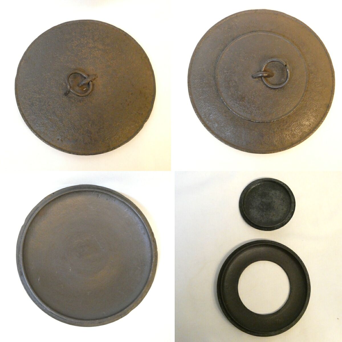 茶飯釜(釜、弦、鉄蓋、替蓋、蛇の目蓋、釜鐶)　茶道具　川邊憲一造　共箱付き 二月の特売品】釜師 川邊憲一(三代庄造)作 茶飯釜 替え蓋添え 釣釜