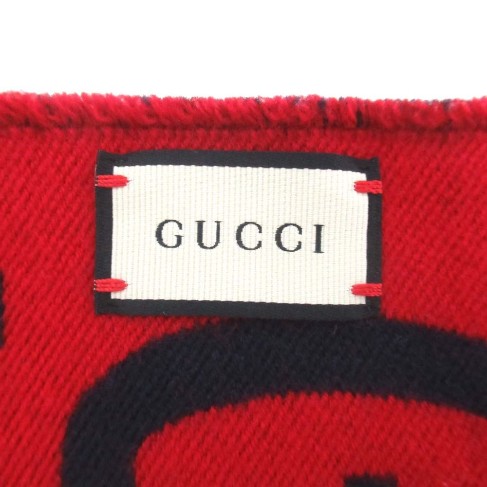 美品 GUCCI グッチ GGジャガード リバーシブル マフラー ネイビー
