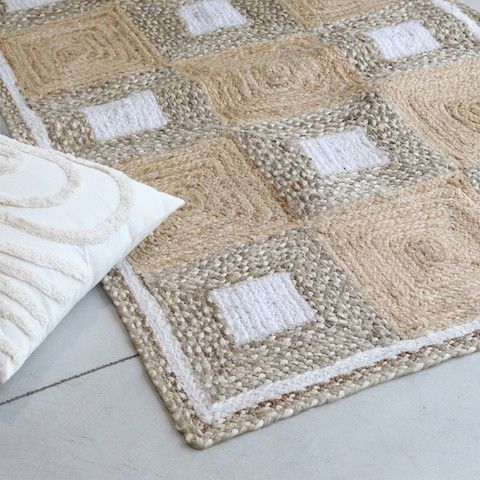 ジュート ラグ Collage ナチュラル 玄関マット 麻 綿 ベージュ カーペット マット インテリア 北欧 ヴィンテージ 風 オシャレ 84085 ジュート ラグ Collage ナチュラル 玄関マット 麻 綿 ベージュ