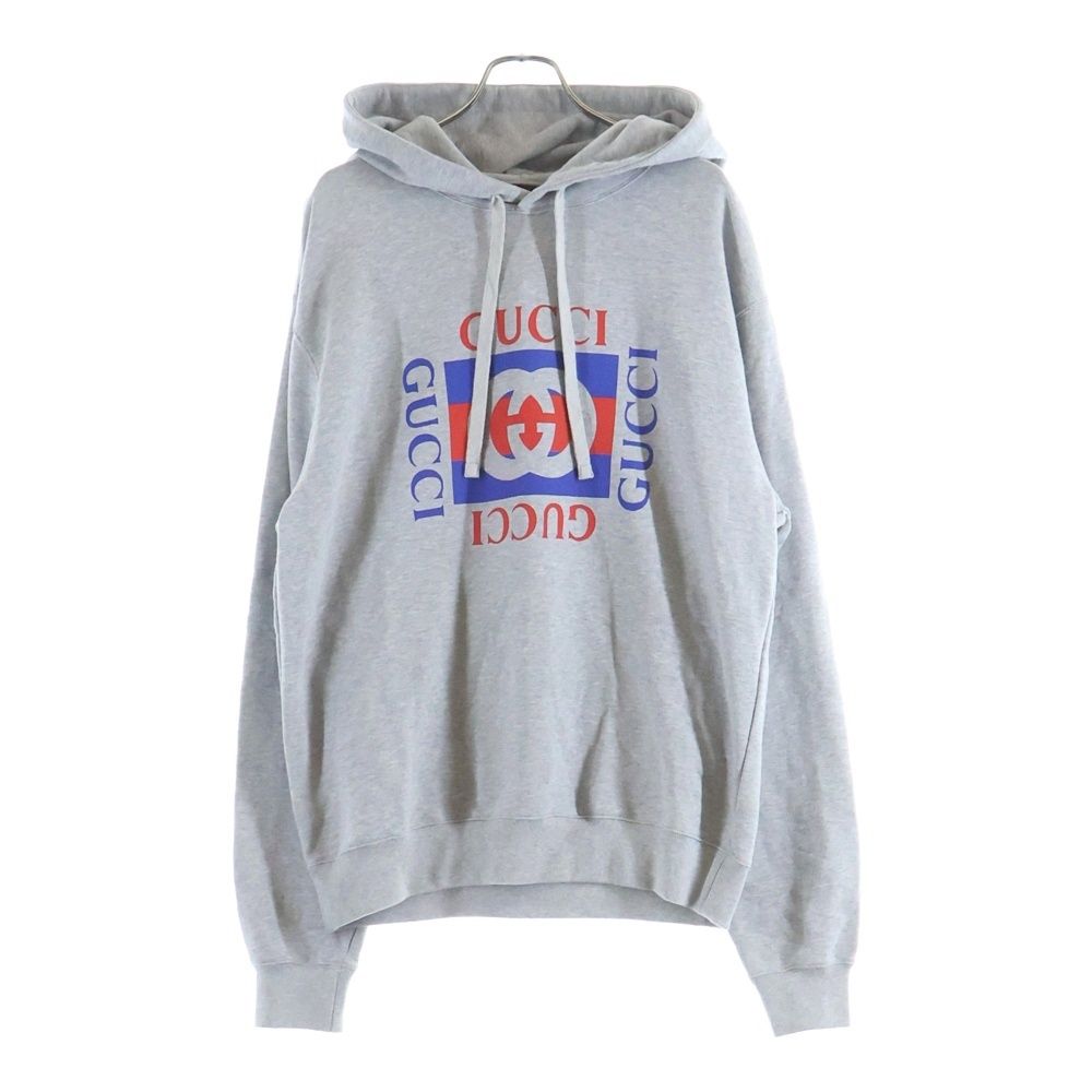 GUCCI (グッチ) Hoodie ロゴプリント プルオーバースウェットパーカー フーディー グレー 788086 XJGKR