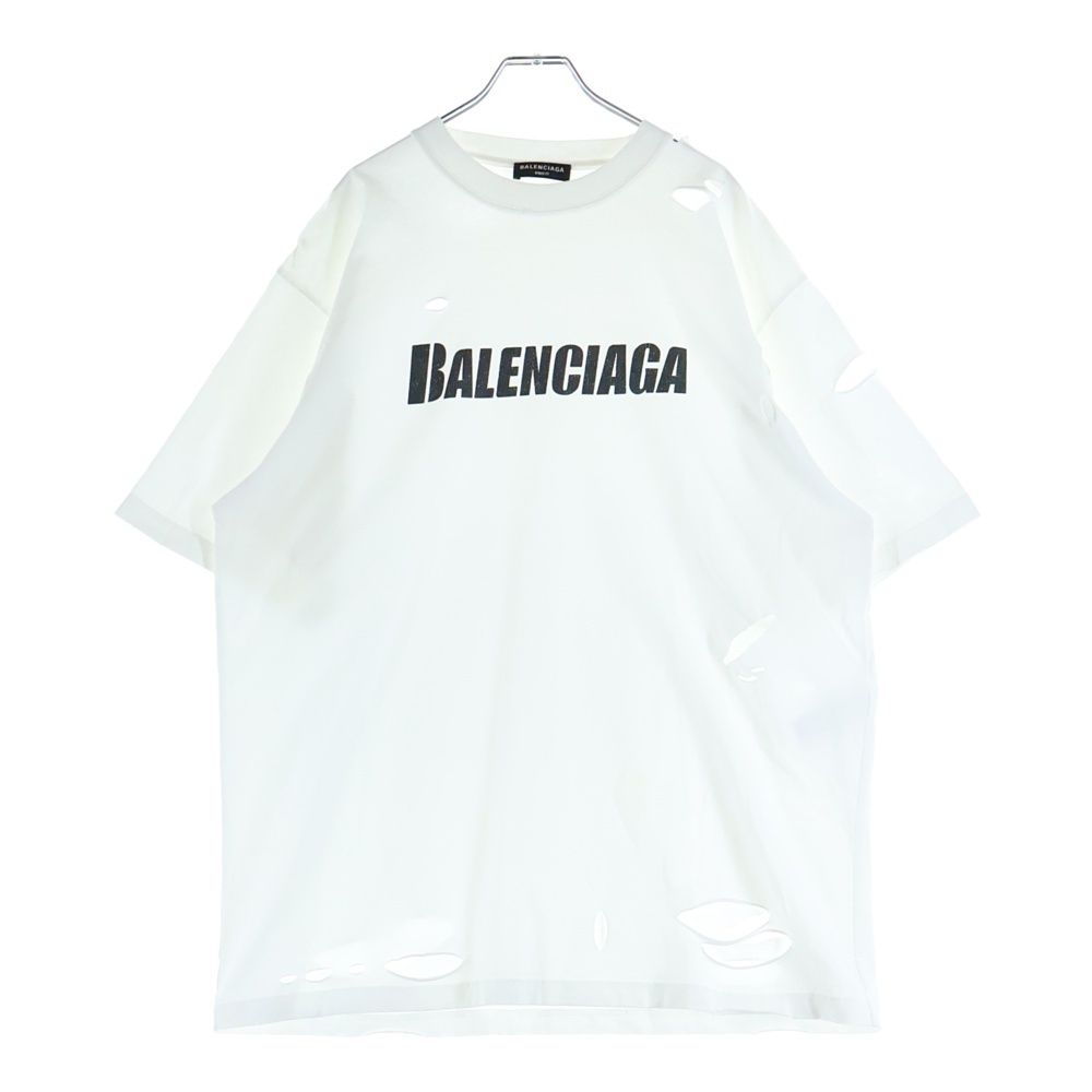 BALENCIAGA (バレンシアガ) 21SS デストロイ加工 ロゴプリント クルー
