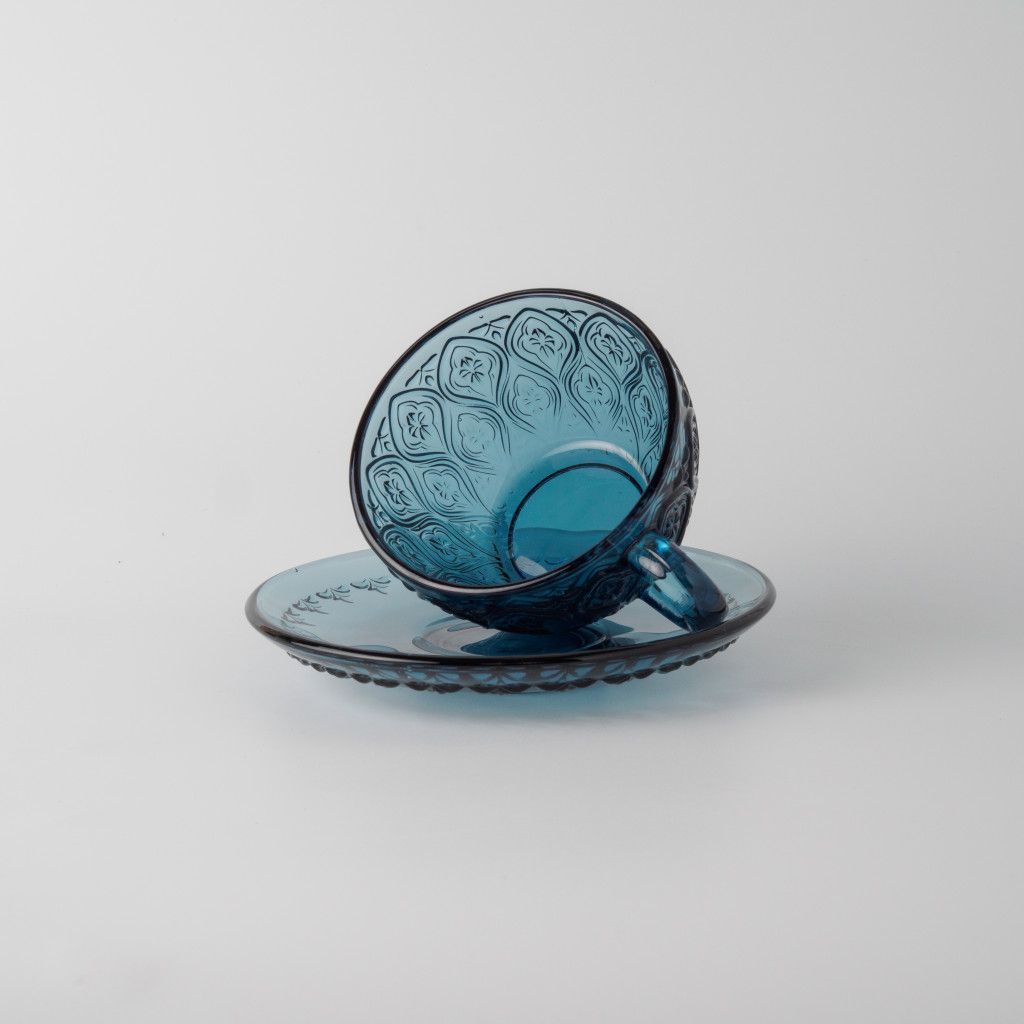 ガラス カップ & ソーサー FIORE ブルー グラス ティーカップ コーヒー