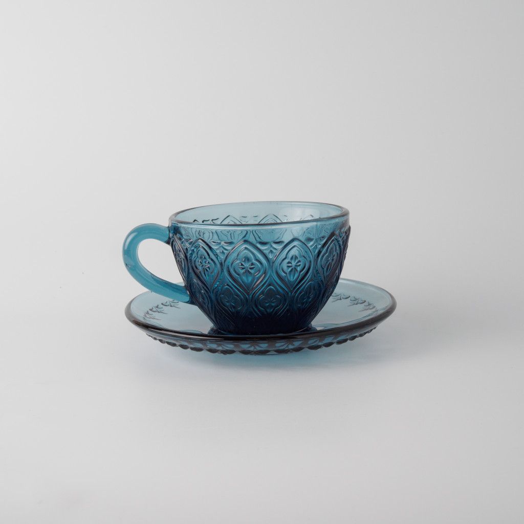 ガラス カップ & ソーサー FIORE ブルー グラス ティーカップ コーヒー