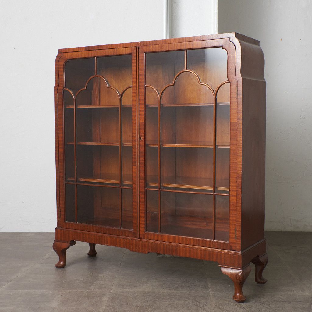 英国 アンティーク ガラス キャビネット マホガニー 飾り棚