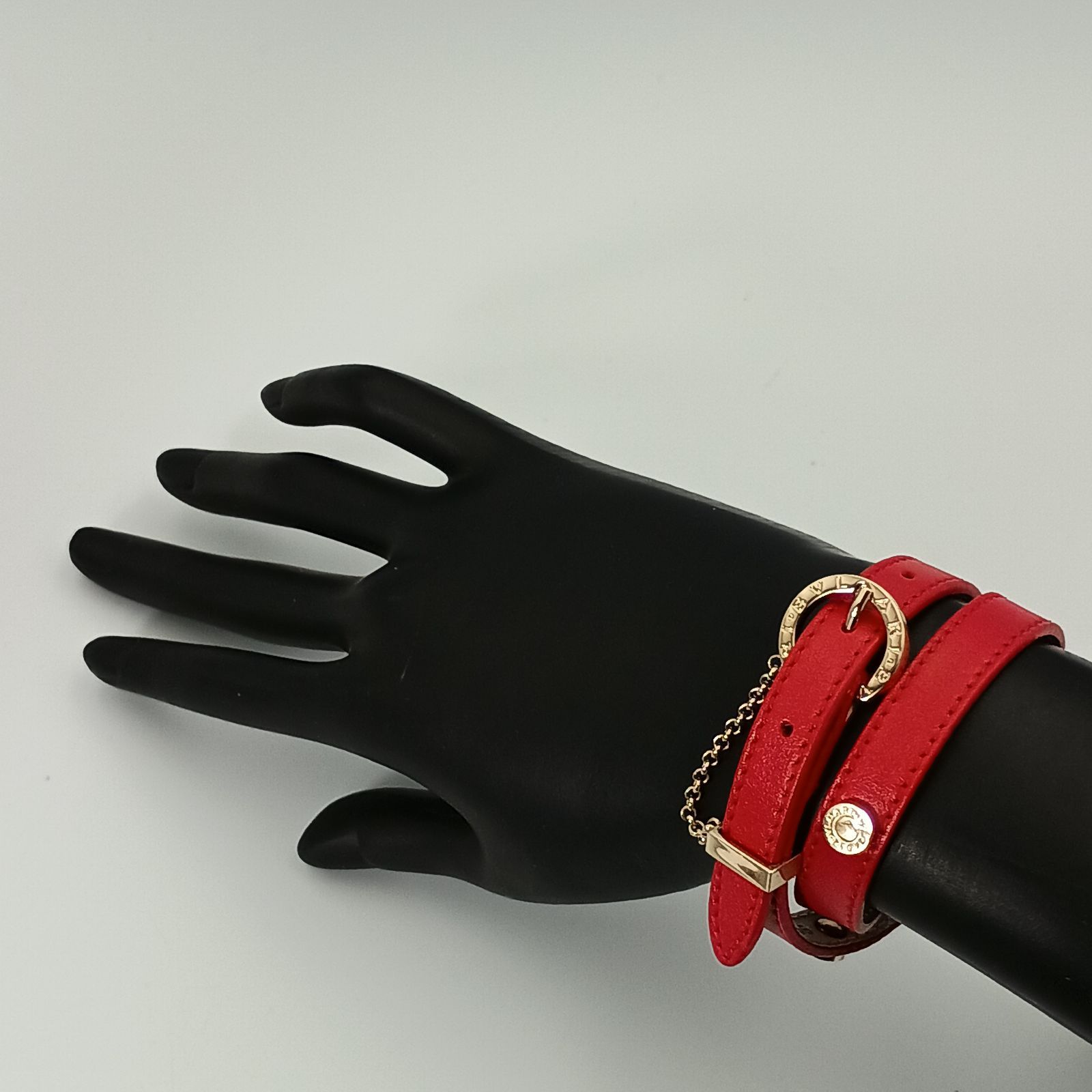 BVLGARI ブルガリ レザー ブレスレット レディース レッド ゴールド 箱 