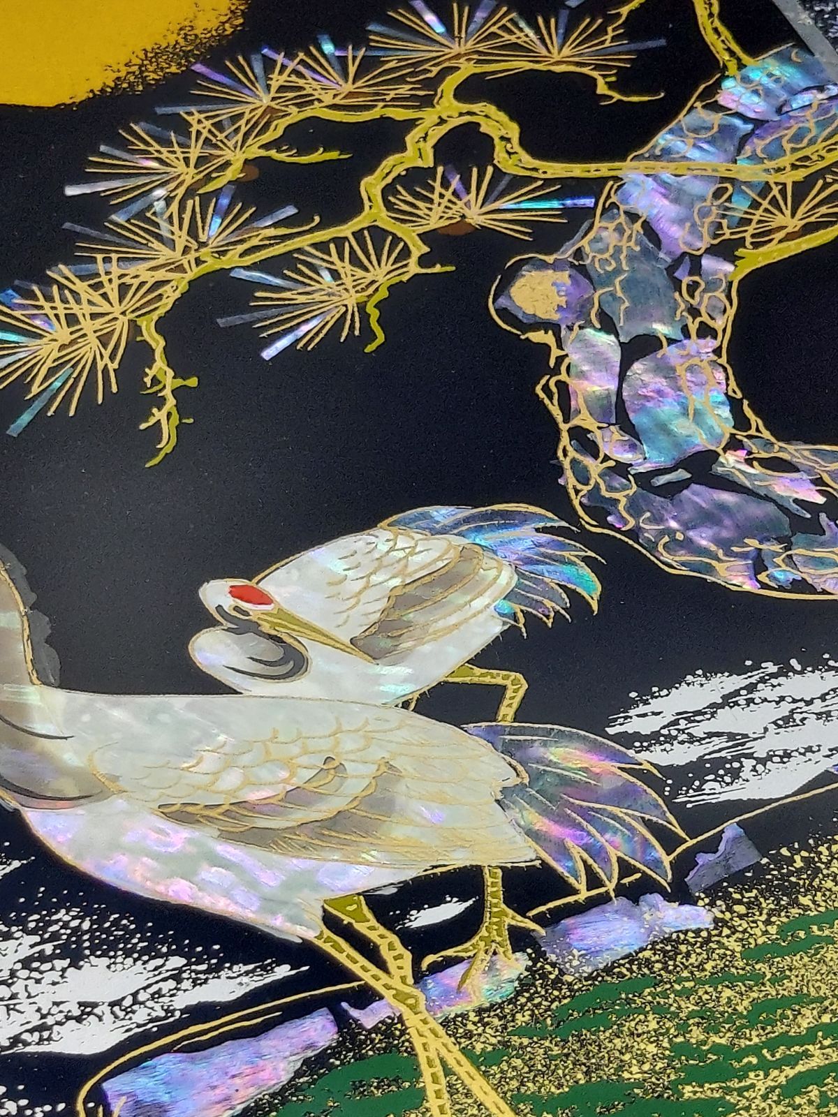 螺鈿細工 漆絵額 美術漆器 松 鶴 月 夜 秀邦銘 □《M》 - メルカリ