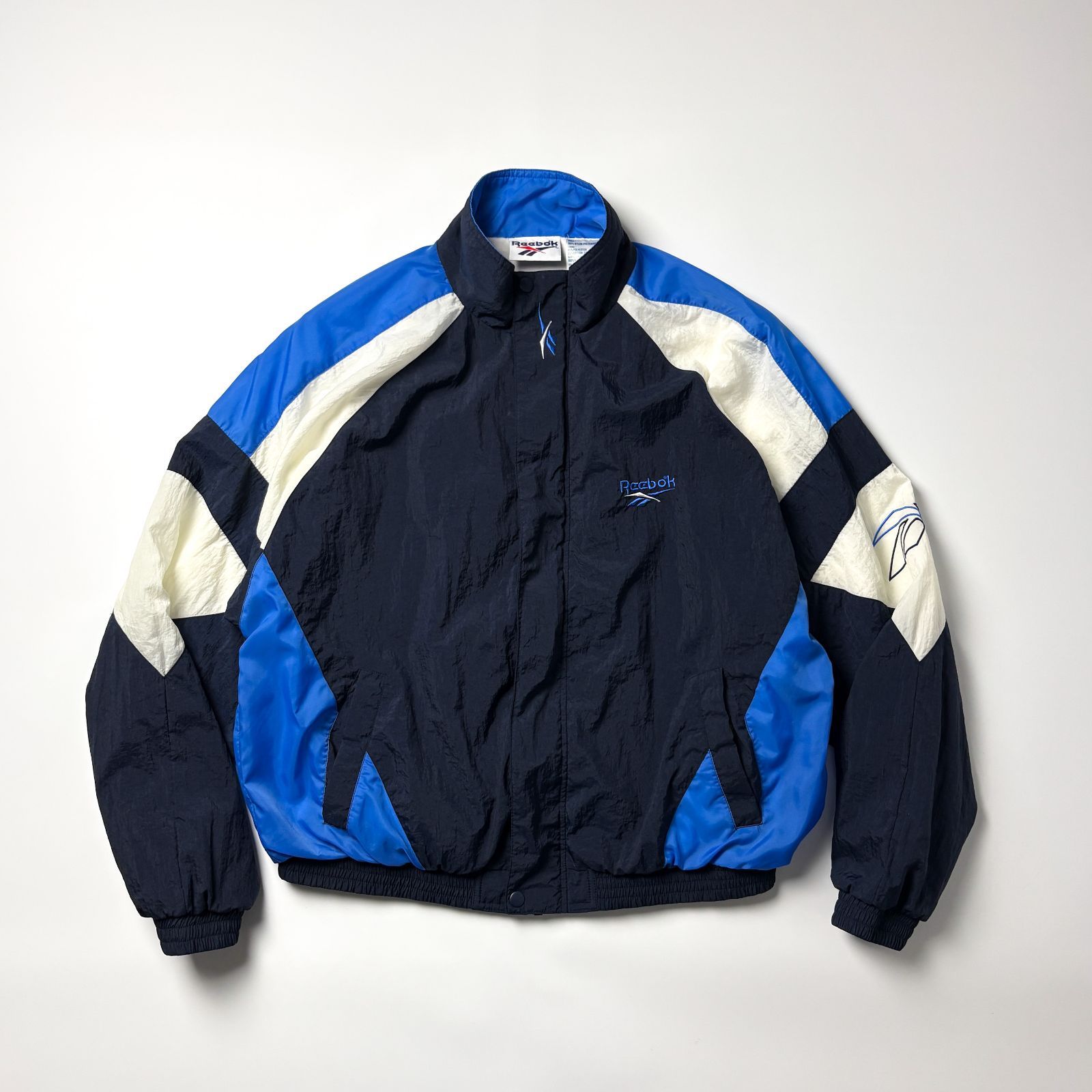 reebok リーボック ナイロンジャケット M ネイビー 紺 ロゴ刺繍 ブルー