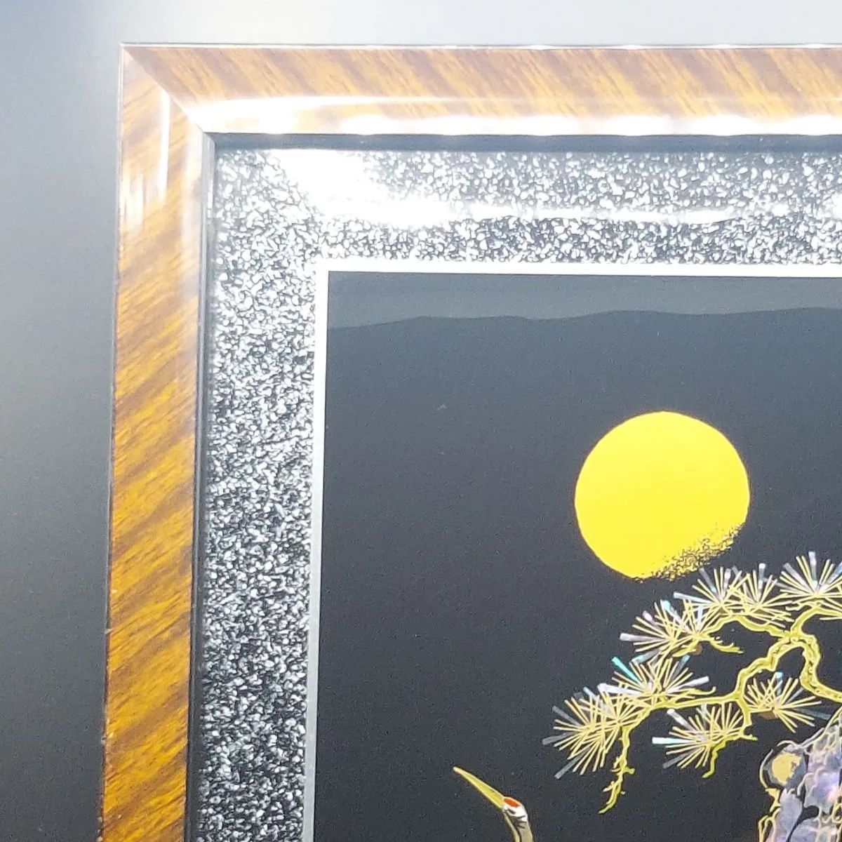 螺鈿細工 漆絵額 美術漆器 松 鶴 月 夜 秀邦銘 □《M》 - メルカリ