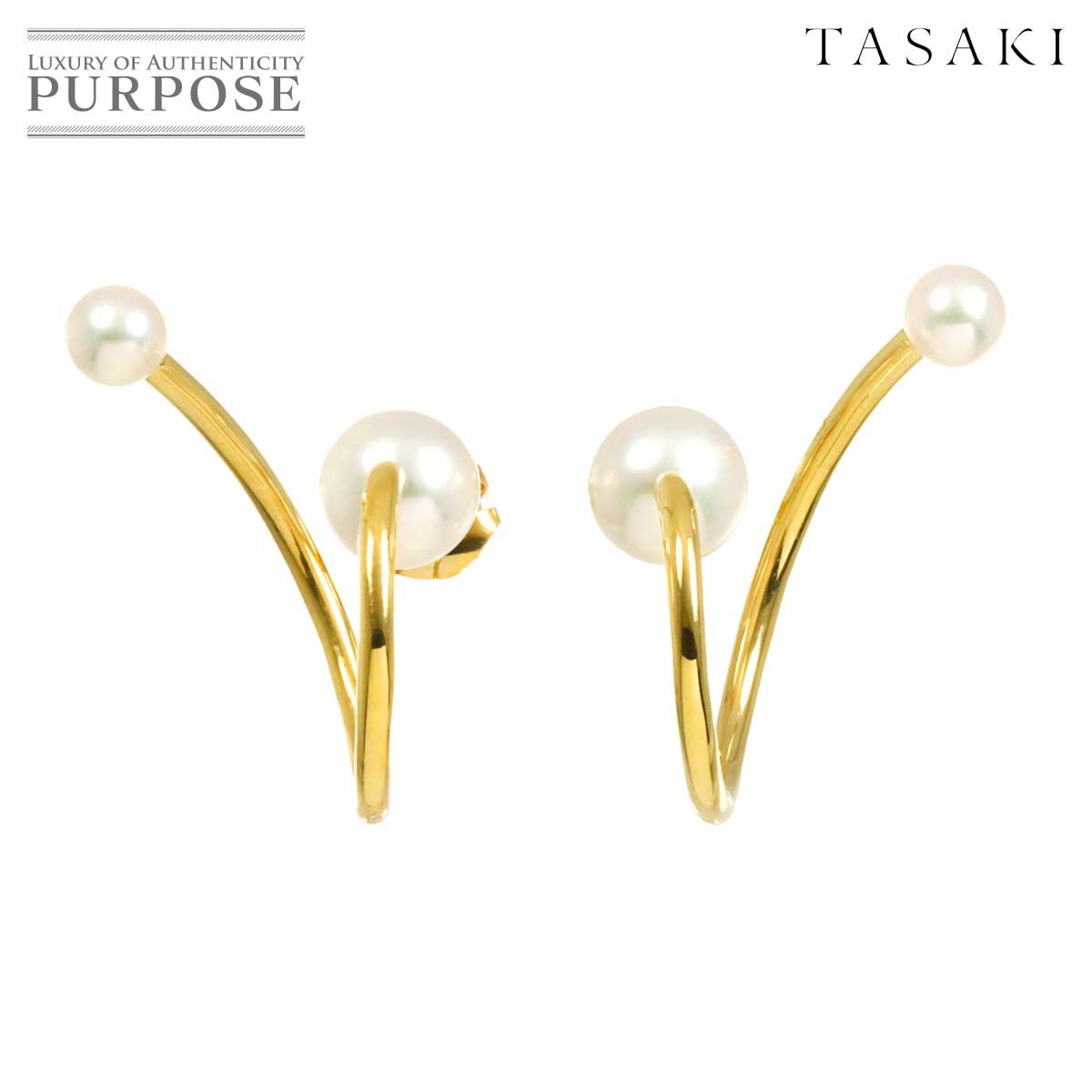 タサキ TASAKI ア ファイン バランス アコヤ真珠 7.7-5.0mm ピアス K18 