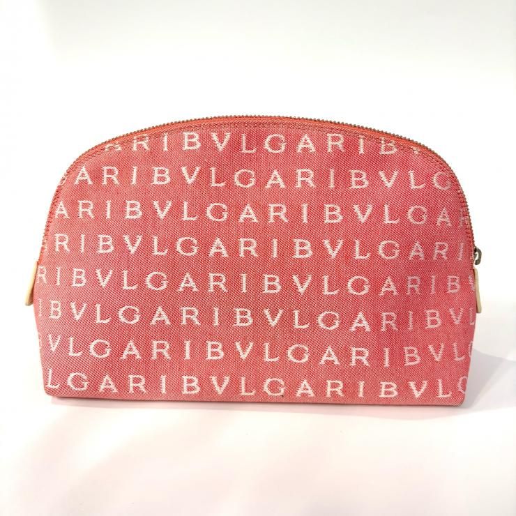 BVLGARI ロゴマニア キャンバス 化粧ポーチ ピンク 鑑定済み 正規品 