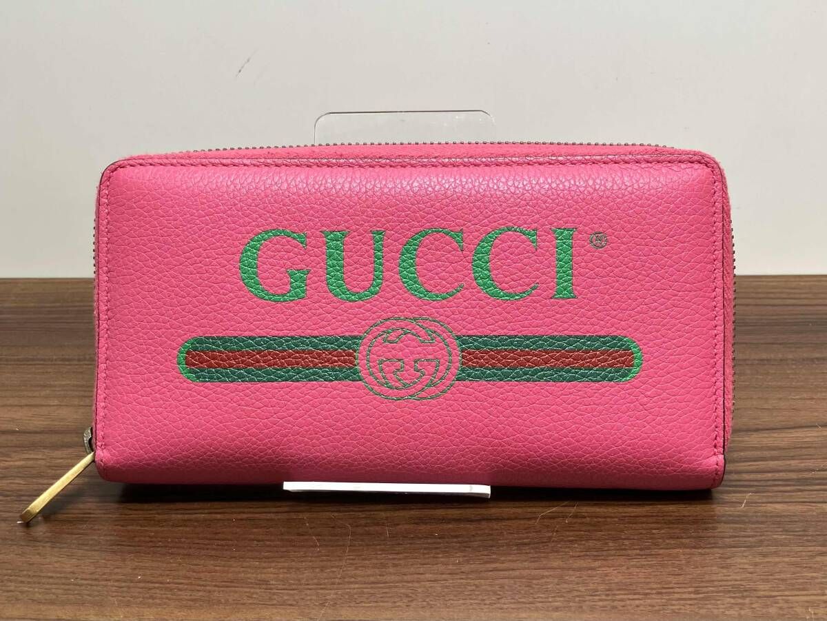 GUCCI グッチ 496317 ラウンドファスナー 長財布 ピンク 箱あり 【公式 