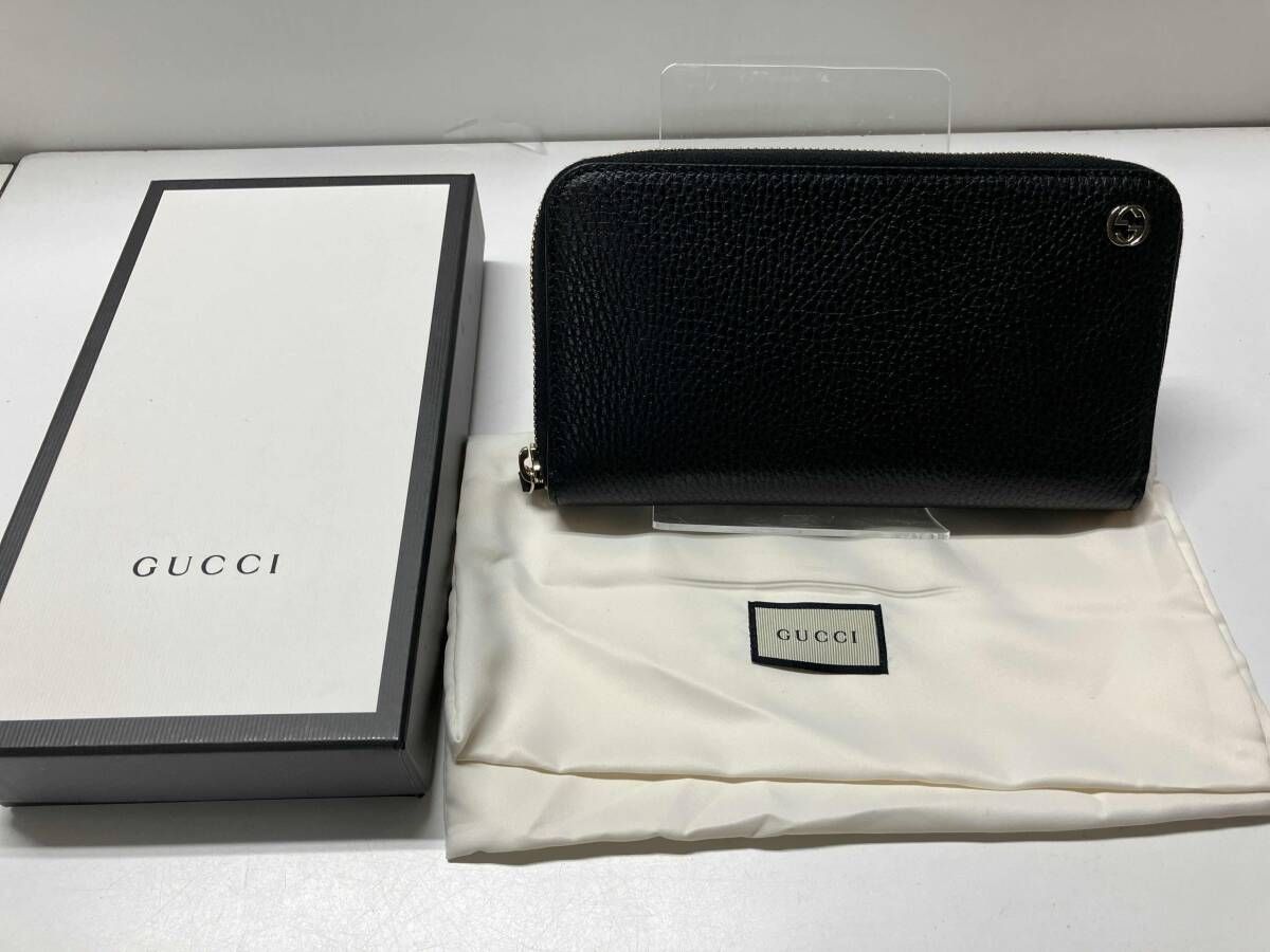 GUCCI インターロッキングG 509644 ラウンドジップ長財布 ブラック 箱 
