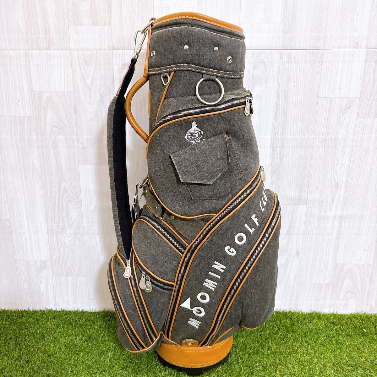 激レア MOOMIN ムーミン キャディバッグ ゴルフバッグ デニム 本革