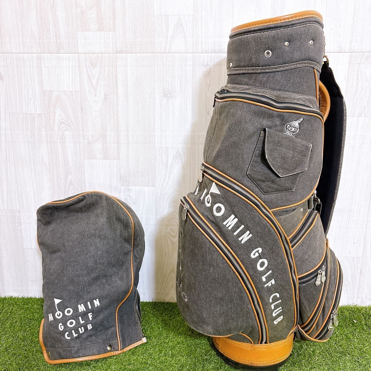 激レア MOOMIN ムーミン キャディバッグ ゴルフバッグ デニム 本革