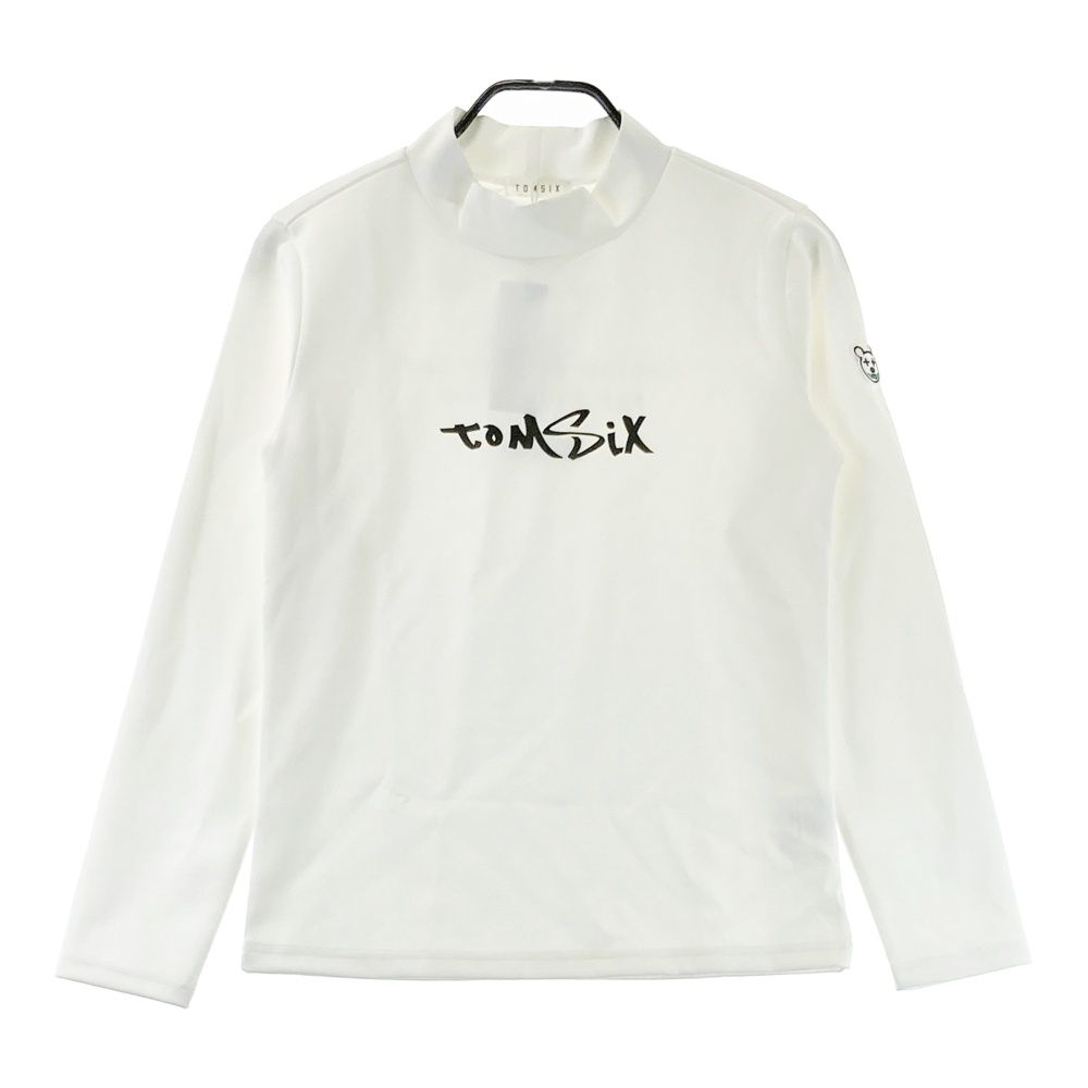 サイズ：L TOMSIX  モックネック 長袖Tシャツ ロゴ  ホワイト系 [240101640225] ゴルフウェア メンズ ストスト サイズ：L TOMSIX モックネック 長袖Tシャツ ロゴ ホワイト系