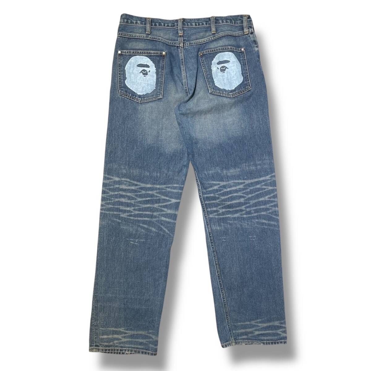 00s A BATHING APE archive ジーンズ バックロゴプリントデニムパンツ 