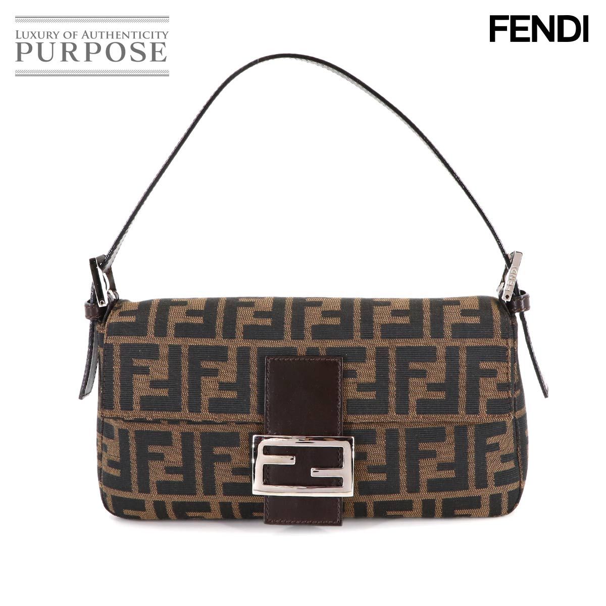未使用 展示品 フェンディ FENDI ズッカ マンマバゲット ショルダー バッグ キャンバス レザー ブラウン 26424 シルバー 金具 90313063 未使用 展示品 フェンディ FENDI ズッカ マンマバゲット ショルダー