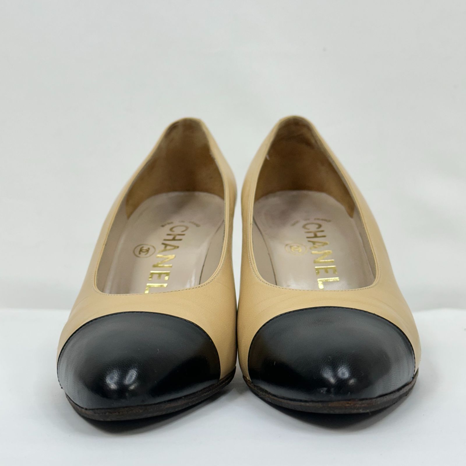 CHANEL シャネル パンプス ベージュ ブラック レザー サイズ22.5（35.5