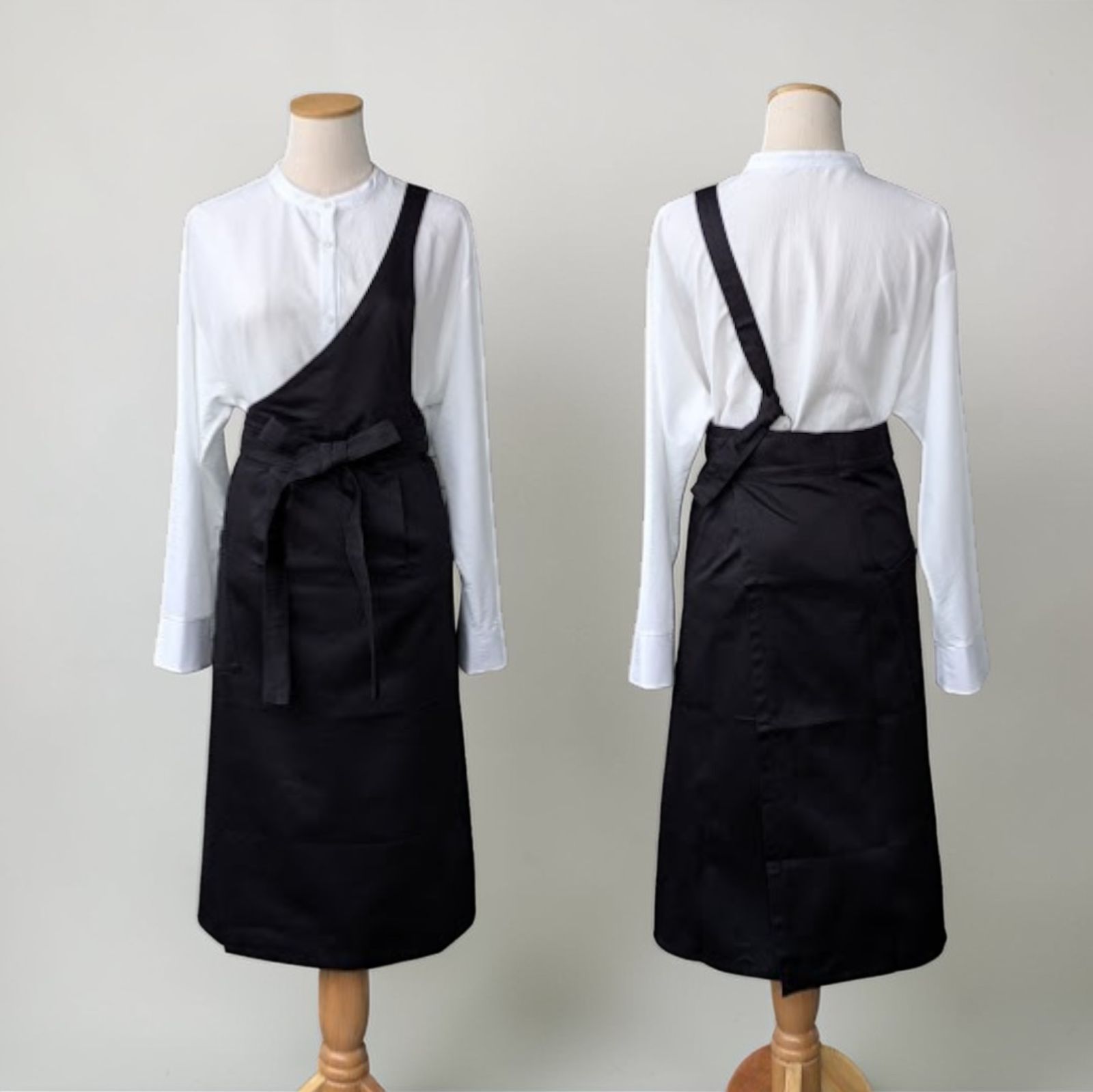 茶道 稽古着 エプロン ワンショルダー カフェ ユニフォーム 黒【black