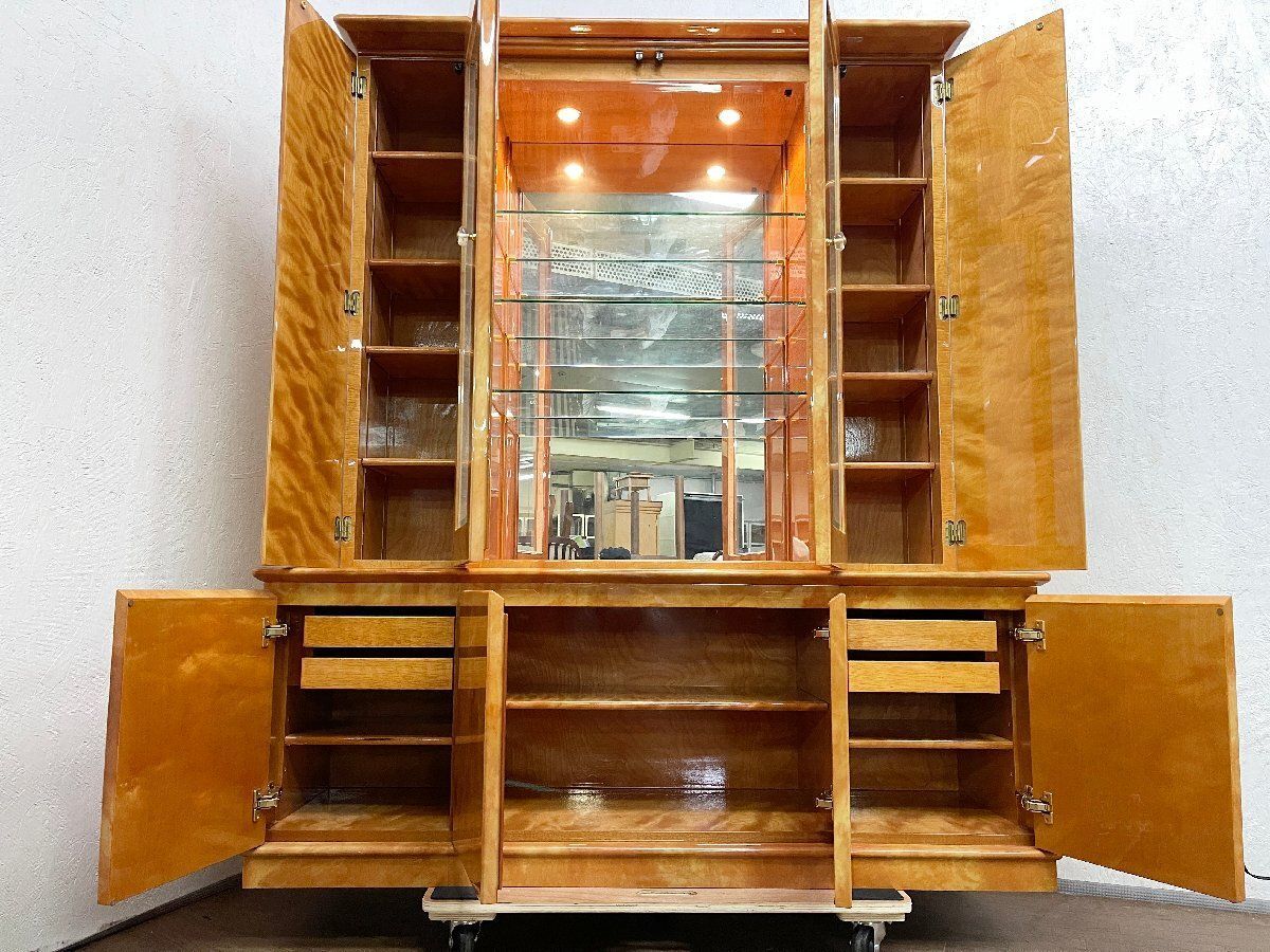 【！送料別！】 北谷家具 Kit Furniture キャビネット ガラス 飾り棚 本革 羊革張り ミラー 大型 陳列棚 ビューロー 収納 キットファニチュア 99755 北谷家具 Kit Furniture キャビネット ガラス 飾り棚 本革 羊革張り