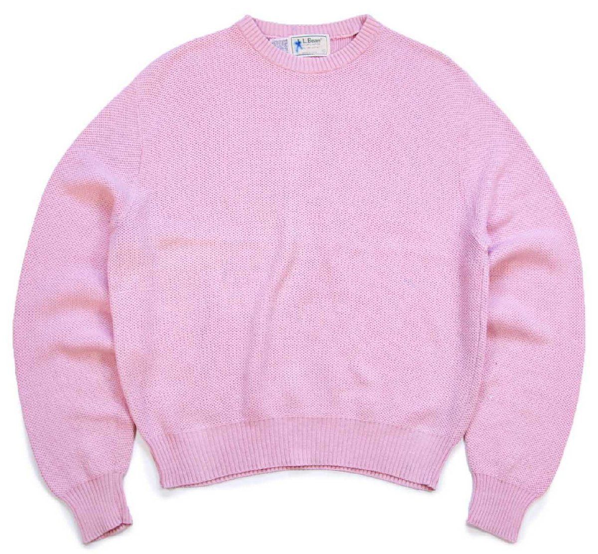 80s USA製 L.L.Bean 無地 コットンニット セーター ピンク W-XL