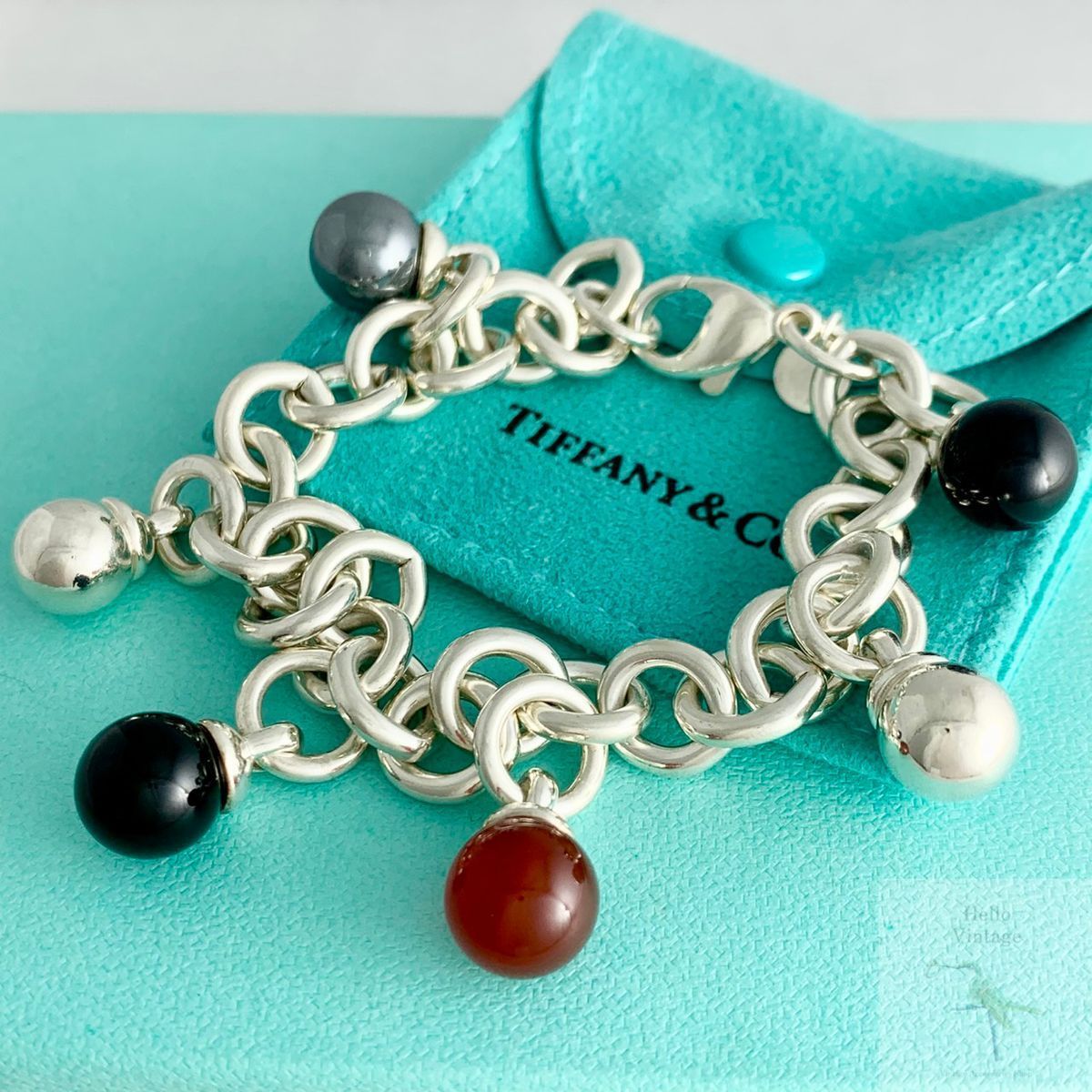 オリジナル箱付きTiffany & Co. カーネリアン　ブレスレット ティファニー ブレスレット オニキス ヘマタイト カーネリアン 美品
