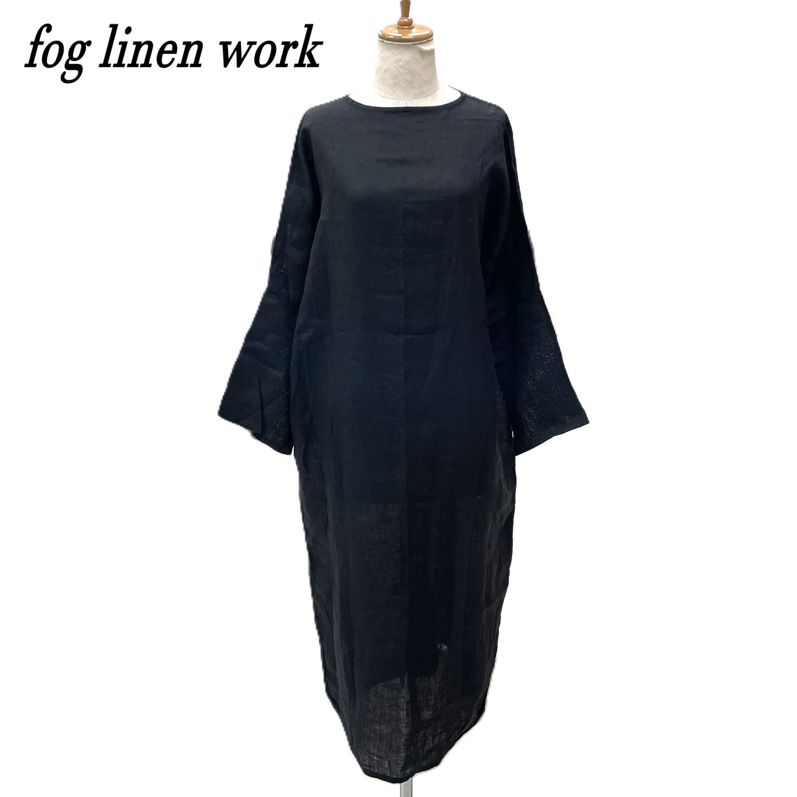 fog linen work フォグリネンワーク 長袖ロングワンピース リネン BLK 