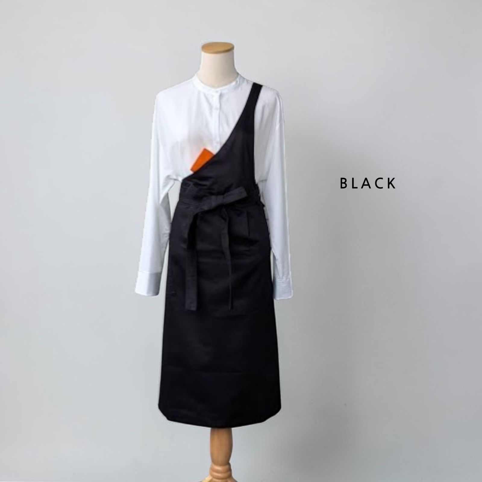 茶道 稽古着 エプロン ワンショルダー カフェ ユニフォーム 黒【black