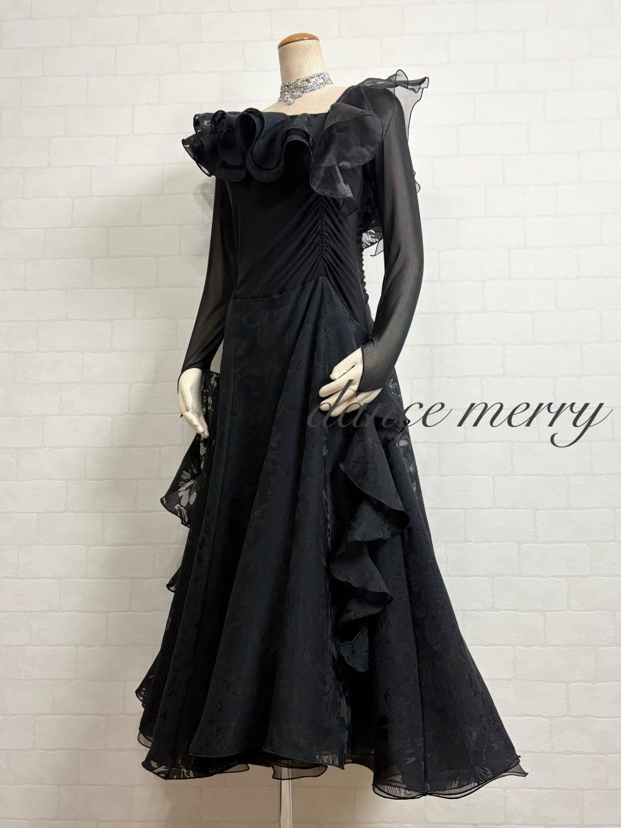 新品　豪華　社交ダンス　黒　ワンピース　パーティ　ワルツ　タンゴ　2304　衣装 ☆送料無料☆新品 豪華 社交ダンス 黒 ワンピース パーティ ワルツ
