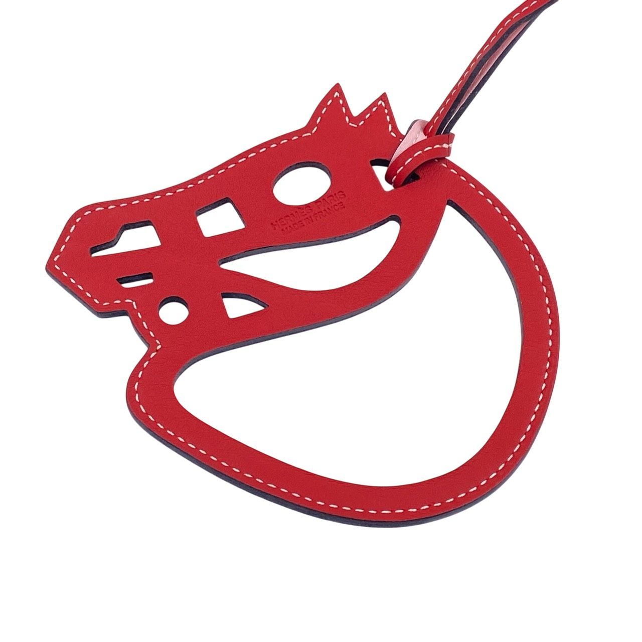 エルメス パドックシュバル バッグ チャーム レザー ピンク×レッド